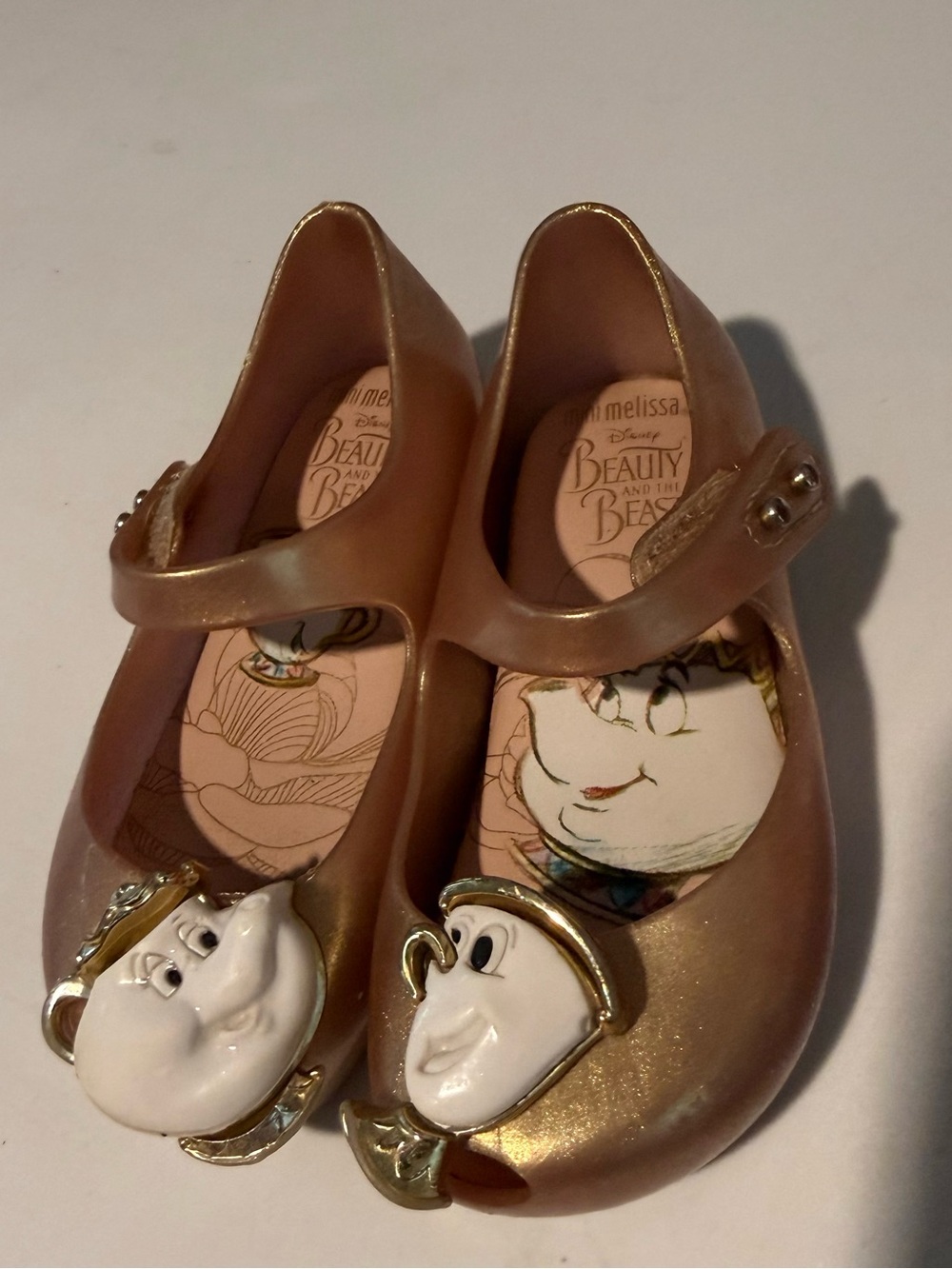 Mini Melissa Beauty and the Beast Gold Girls' Mary Jane Shoes size 7